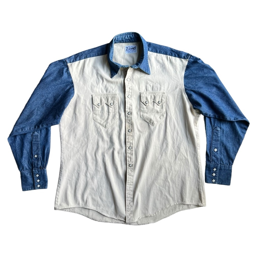Vintage Rockmount Ranch Wear 2 Tone Western Shirt Sawtooth Pockets Made In USA